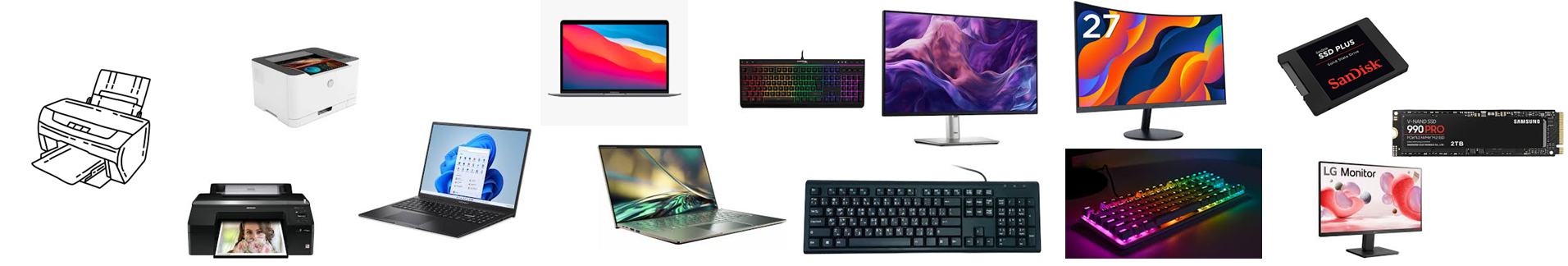 تصویر مانیتور، لپ تاپ، چاپگر، حافظه اس اس ادی و دیگر سخت افزار های ارایه شده در فروشگاه اینترنتی یاشار کامپیوتر